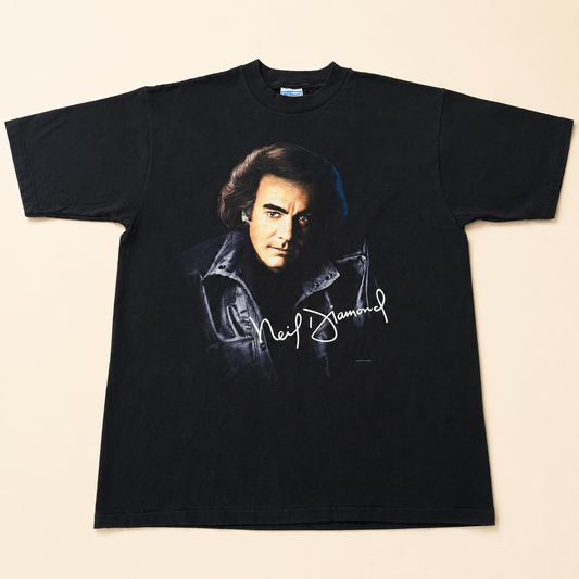 Vintage 1996 Neil Diamond U.S. Tour t-shirt, black XL, front portrait with signature