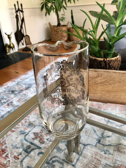 Vintage 25th Anniversary Pitcher with Silver Flower Applique, Swizzle Stick, Silver Rimmed Pitcher, Drinkware, Barware - Loom Vintage