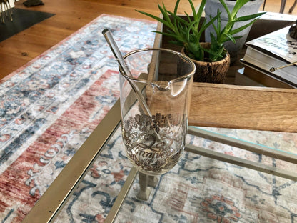 Vintage 25th Anniversary Pitcher with Silver Flower Applique, Swizzle Stick, Silver Rimmed Pitcher, Drinkware, Barware - Loom Vintage