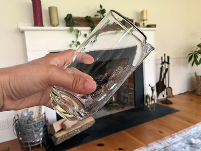 Vintage 25th Anniversary Pitcher with Silver Flower Applique, Swizzle Stick, Silver Rimmed Pitcher, Drinkware, Barware - Loom Vintage