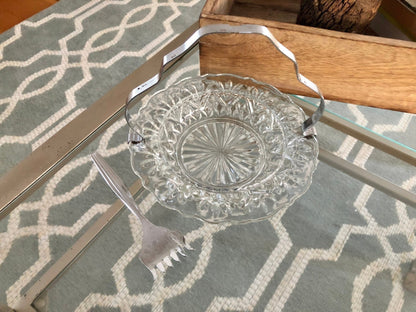 Vintage 3 pc. Seafood Serving Set, Pressed Glass, Crystal, Made in England, Original Box, Holiday Serving, Relish Plate - Loom Vintage
