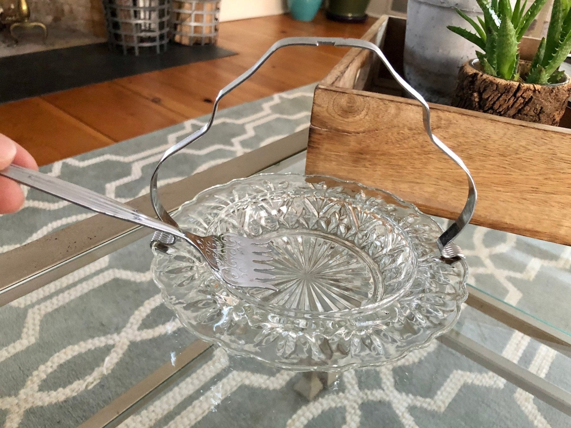 Vintage 3 pc. Seafood Serving Set, Pressed Glass, Crystal, Made in England, Original Box, Holiday Serving, Relish Plate - Loom Vintage