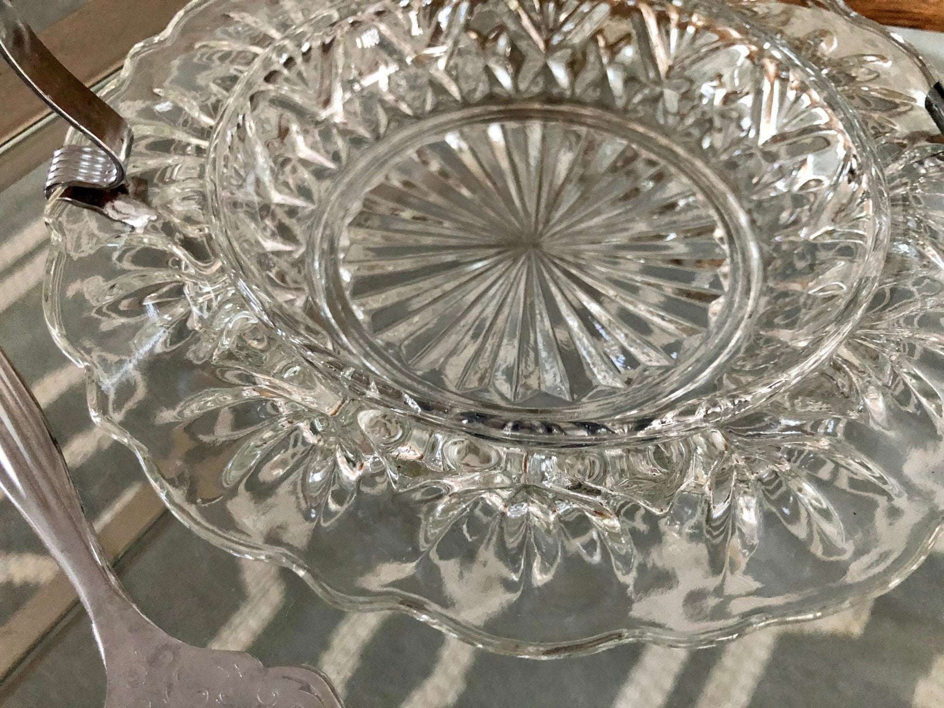 Vintage 3 pc. Seafood Serving Set, Pressed Glass, Crystal, Made in England, Original Box, Holiday Serving, Relish Plate - Loom Vintage