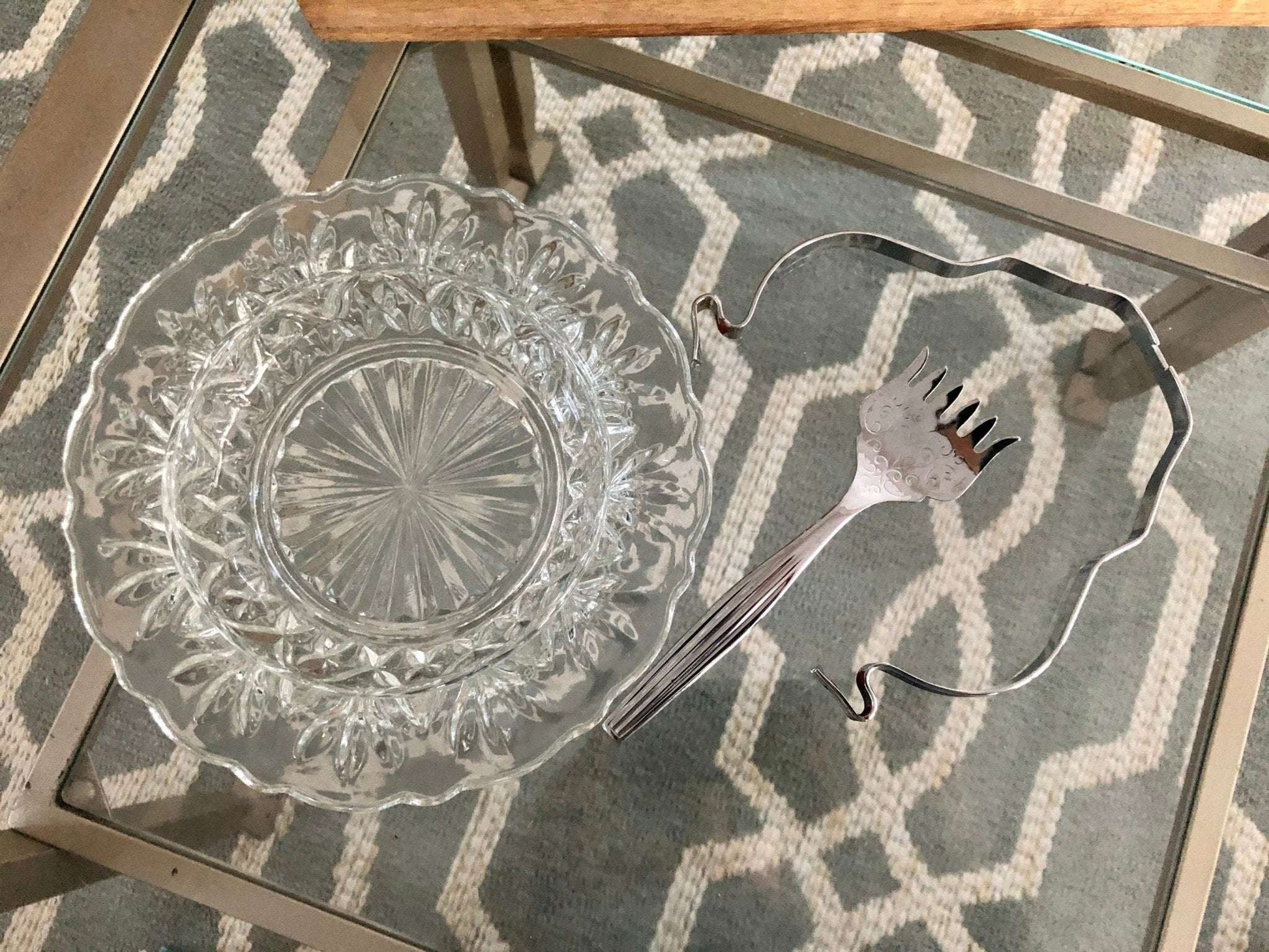 Vintage 3 pc. Seafood Serving Set, Pressed Glass, Crystal, Made in England, Original Box, Holiday Serving, Relish Plate - Loom Vintage