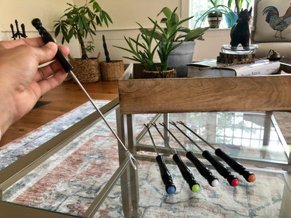 Vintage 6 Piece Set of Fondue Forks, Wooden Black Handle Forks, Retro Flatware, Mid Century Modern, Japan - Loom Vintage