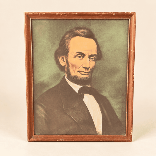 Vintage Abraham Lincoln color portrait print in wood frame, front view, photo 1 of 4