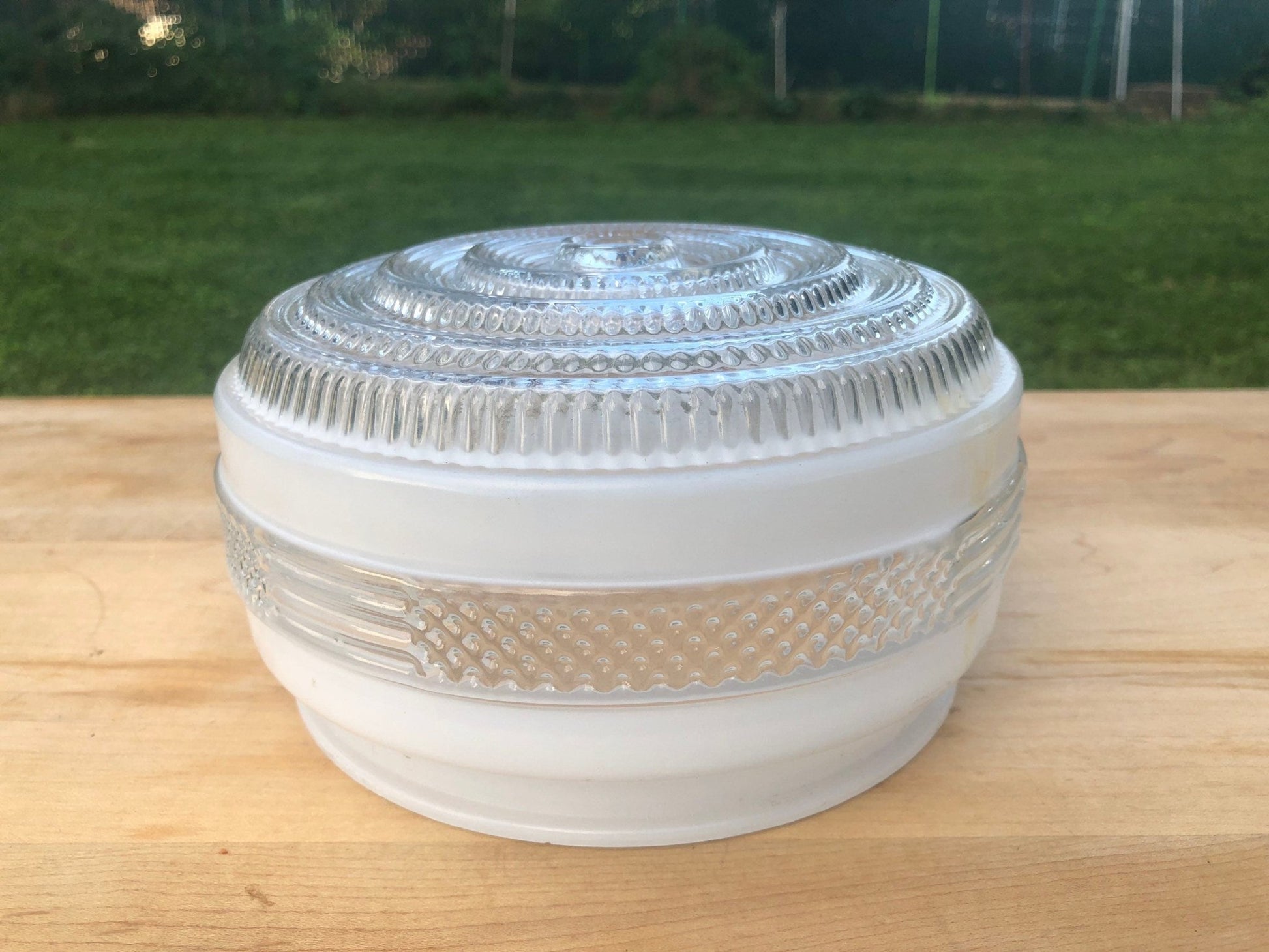 Vintage Art Deco Frosted and Textured Clear Glass Ceiling Light Cover, Light Shade - Loom Vintage