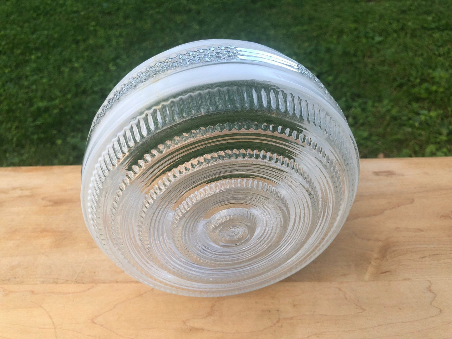 Vintage Art Deco Frosted and Textured Clear Glass Ceiling Light Cover, Light Shade - Loom Vintage