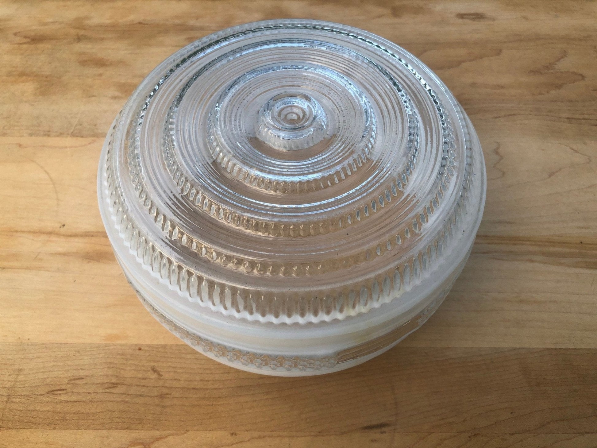 Vintage Art Deco Frosted and Textured Clear Glass Ceiling Light Cover, Light Shade - Loom Vintage