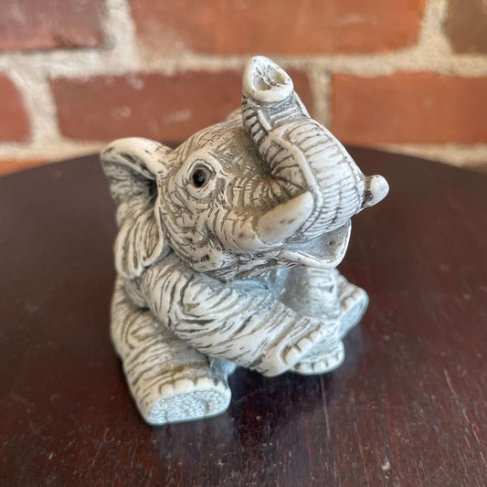 Vintage Baby Ceramic Elephant Figurine – Whimsical Gray Animal Decor - Loom Vintage