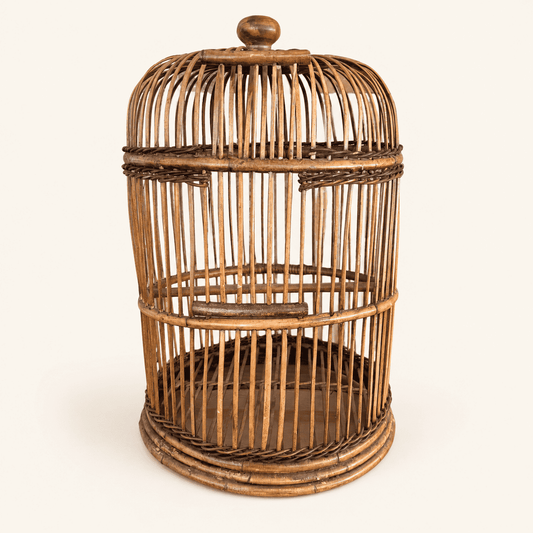 Vintage Bamboo & Rattan Birdcage, Domed Decorative Cage