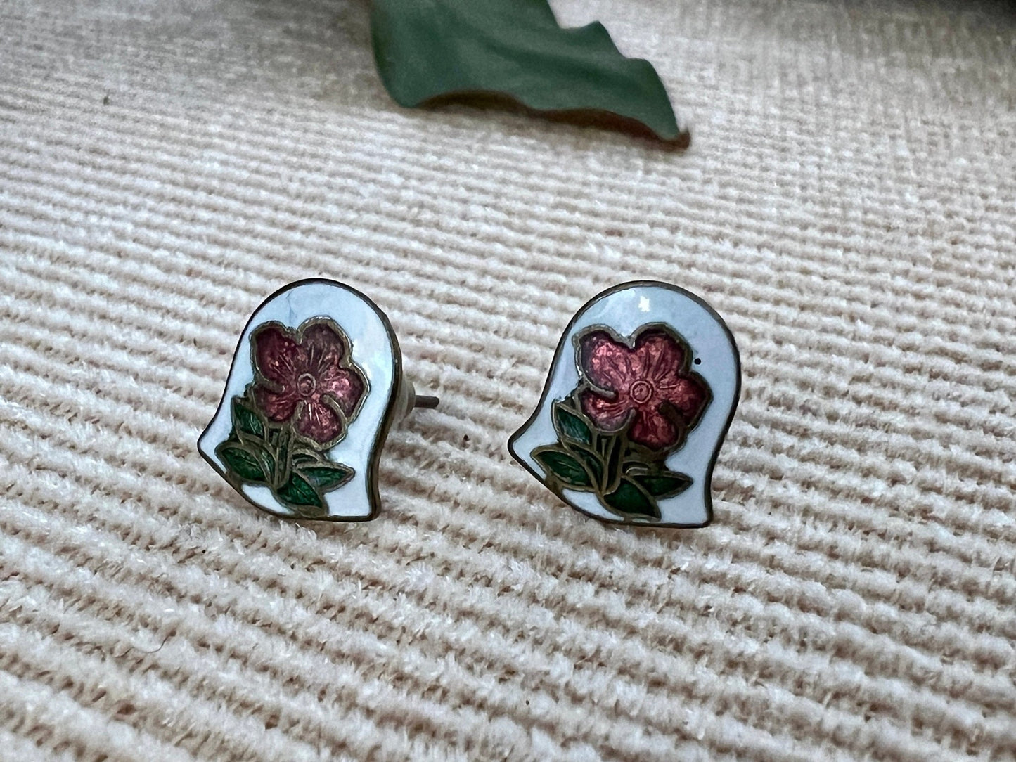 Vintage Bell - Shaped Floral Enamel Stud Earrings - Loom Vintage