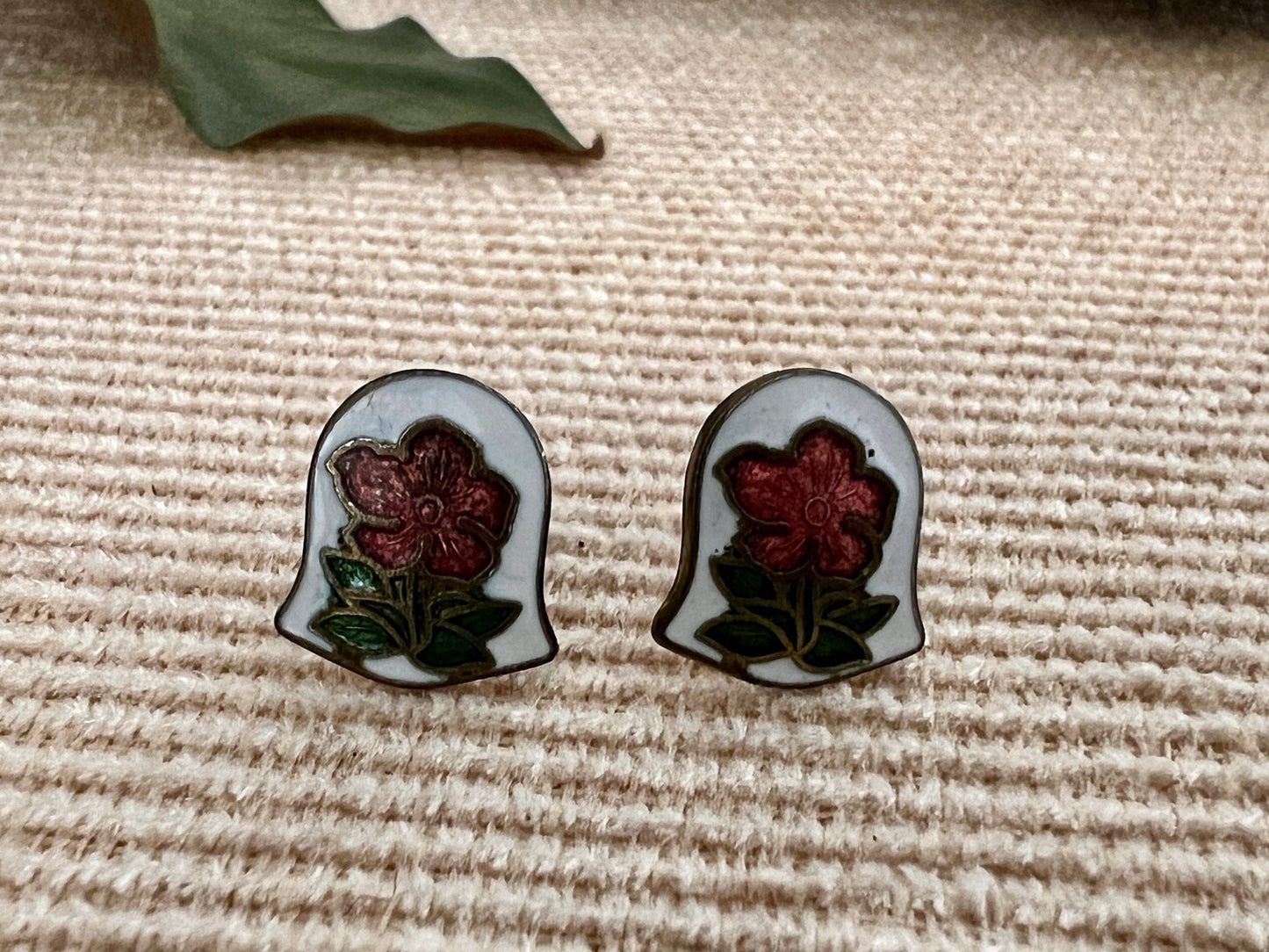 Vintage Bell - Shaped Floral Enamel Stud Earrings - Loom Vintage