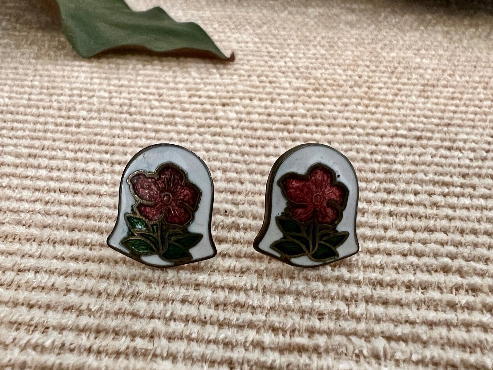 Vintage Bell - Shaped Floral Enamel Stud Earrings - Loom Vintage