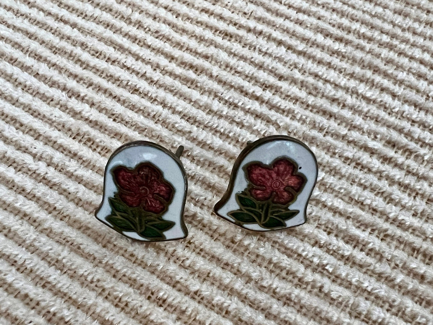 Vintage Bell - Shaped Floral Enamel Stud Earrings - Loom Vintage