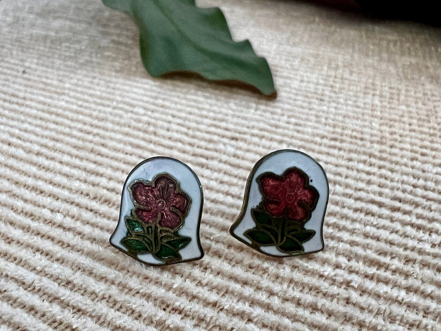 Vintage Bell - Shaped Floral Enamel Stud Earrings - Loom Vintage