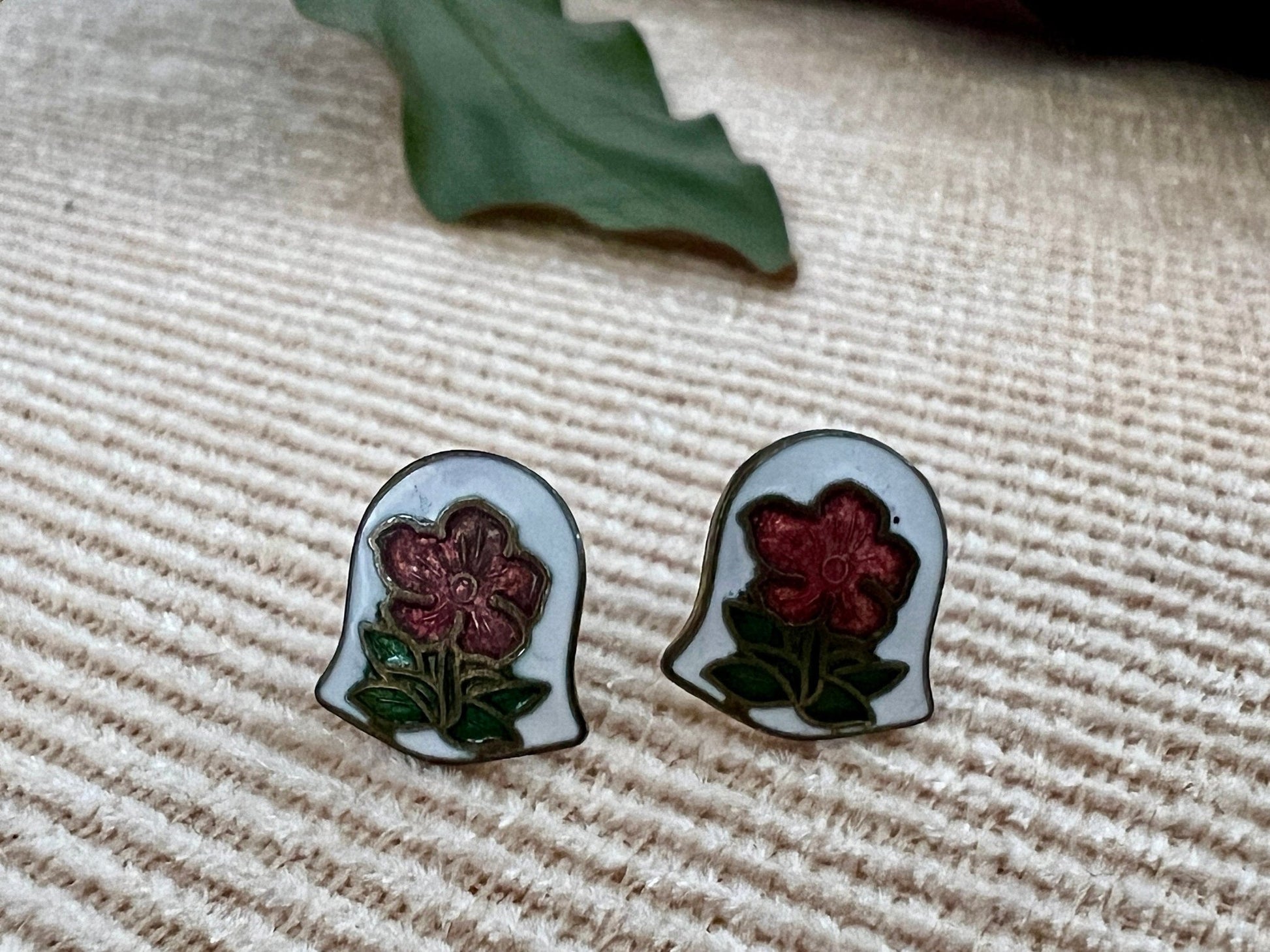Vintage Bell - Shaped Floral Enamel Stud Earrings - Loom Vintage
