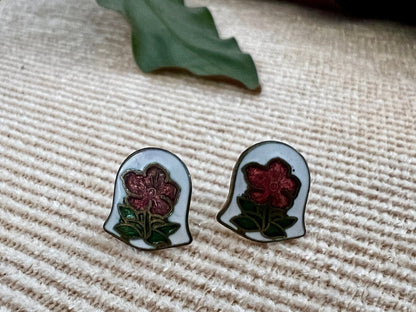Vintage Bell - Shaped Floral Enamel Stud Earrings - Loom Vintage