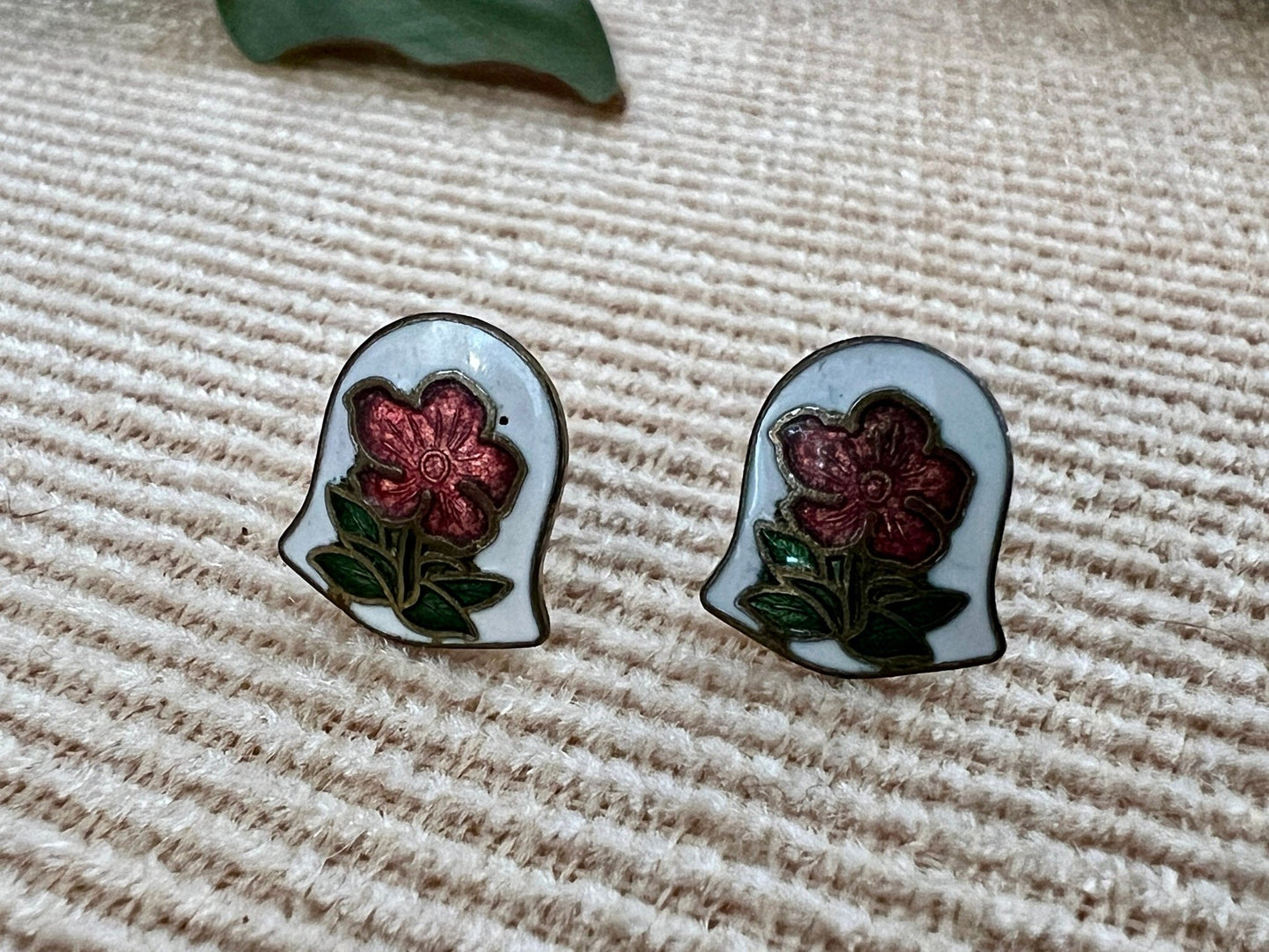 Vintage Bell - Shaped Floral Enamel Stud Earrings - Loom Vintage