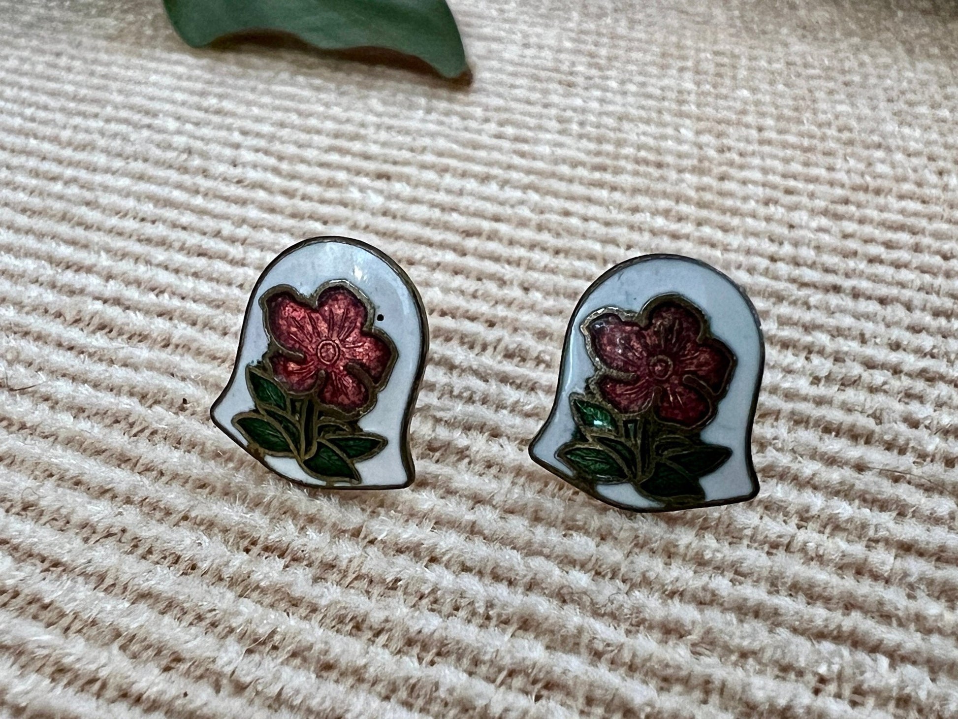 Vintage Bell - Shaped Floral Enamel Stud Earrings - Loom Vintage