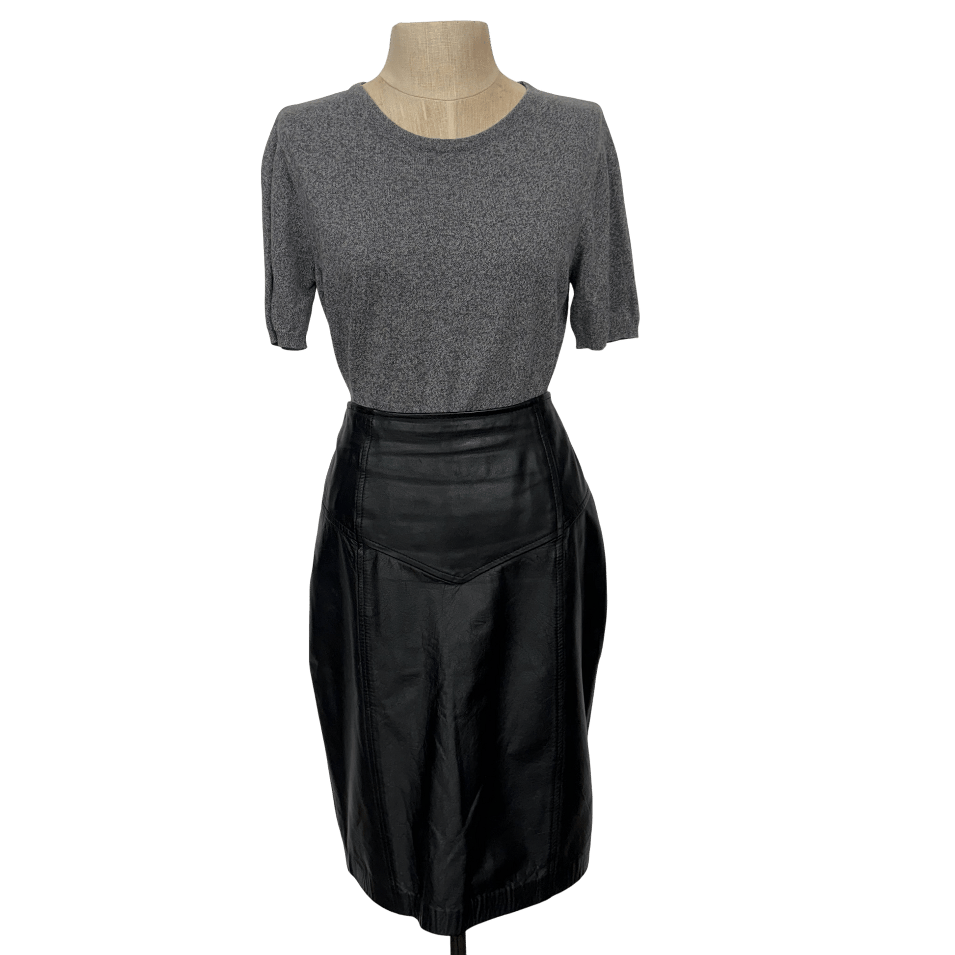 Vintage Black Leather High Waist Skirt Morningside Size 8 - Loom Vintage