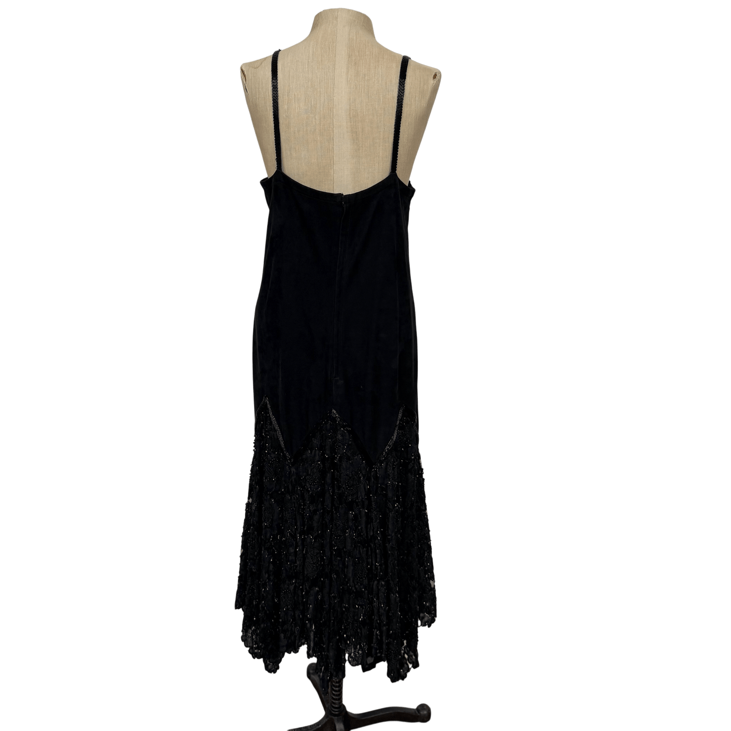 Vintage Black Suede Beaded Hem Slip Dress – Approx Size S/M - Loom Vintage