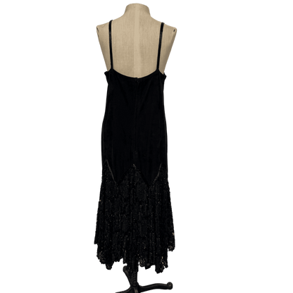 Vintage Black Suede Beaded Hem Slip Dress – Approx Size S/M - Loom Vintage