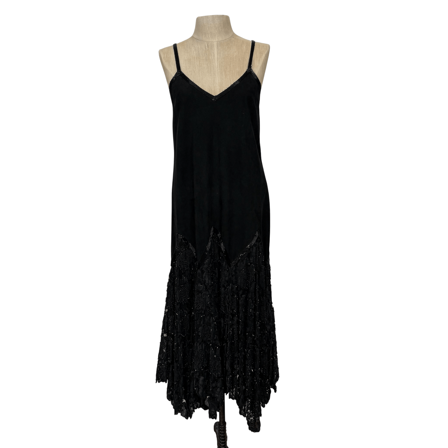 Vintage Black Suede Beaded Hem Slip Dress – Approx Size S/M - Loom Vintage
