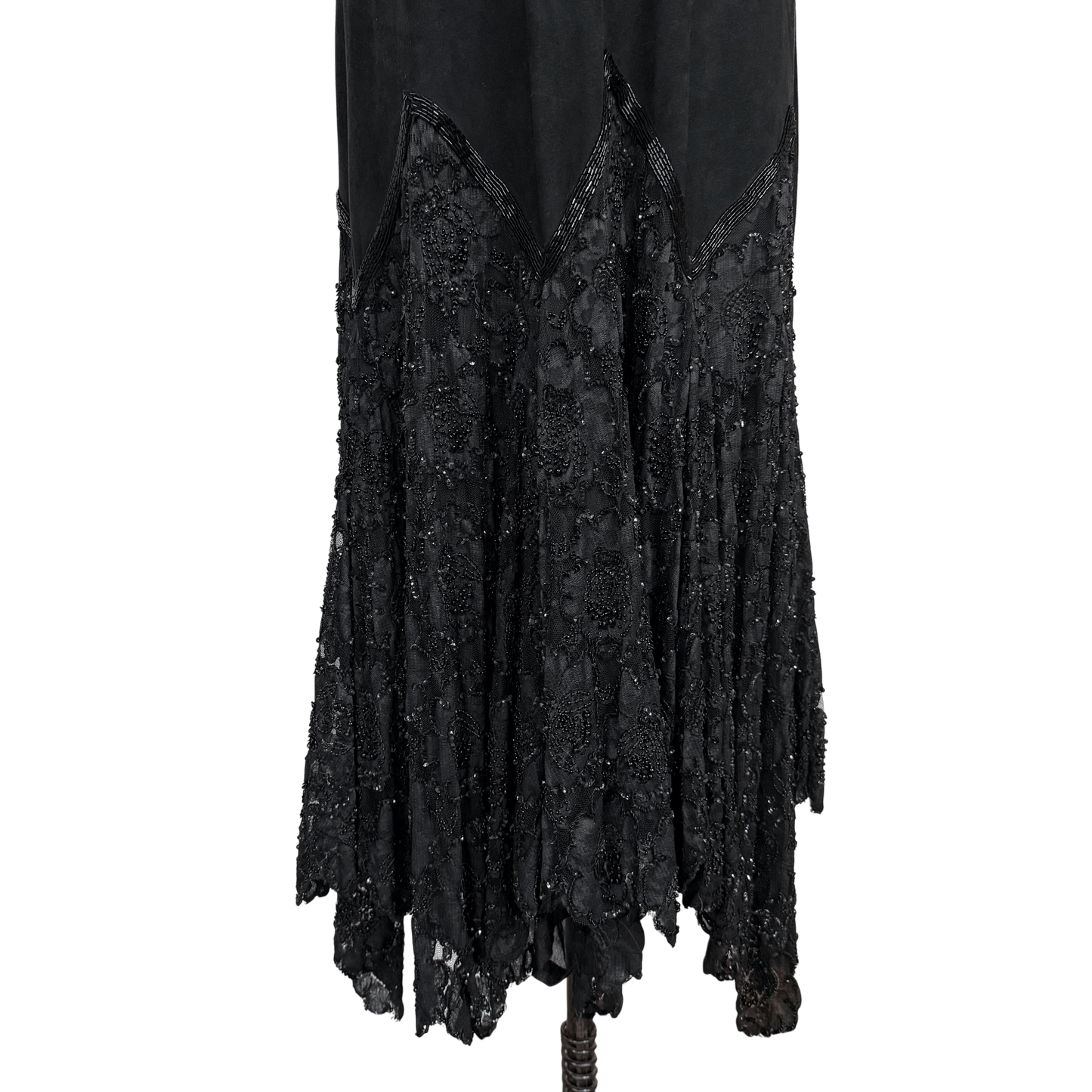 Vintage Black Suede Beaded Hem Slip Dress – Approx Size S/M - Loom Vintage