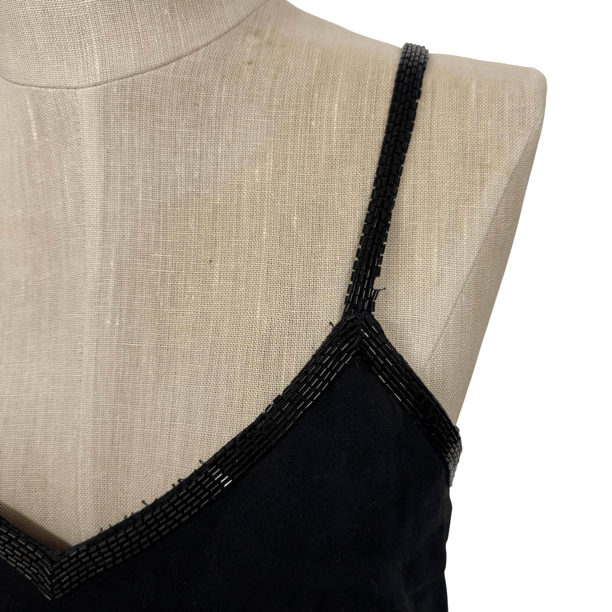 Vintage Black Suede Beaded Hem Slip Dress – Approx Size S/M - Loom Vintage