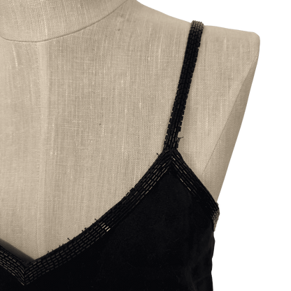 Vintage Black Suede Beaded Hem Slip Dress – Approx Size S/M - Loom Vintage