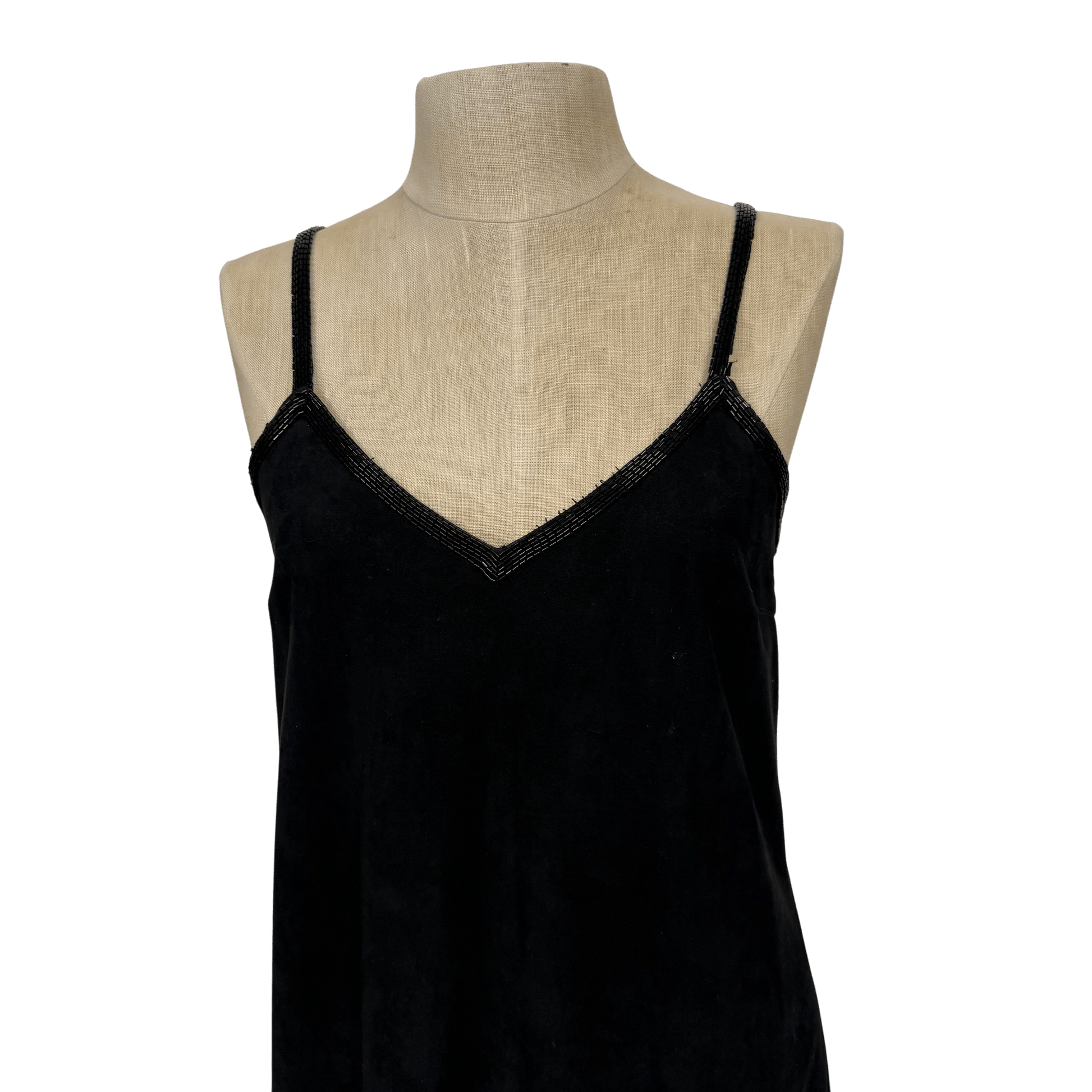 Vintage Black Suede Beaded Hem Slip Dress – Approx Size S/M - Loom Vintage