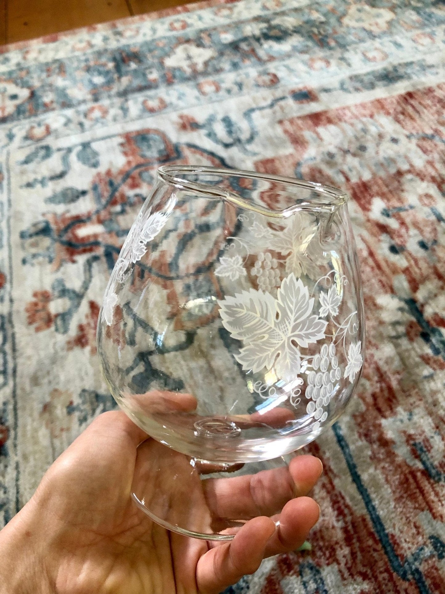 Vintage Brandy Decanter Pitcher Set with 2 Matching Tumbler Glasses & Glass Swizzel Stick, Home Bar Set, Grape Vine Design, Gift for Him - Loom Vintage