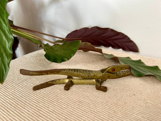 Vintage Brass Alligator Novelty Nut Cracker, 6" Long Brass Alligator, Etched Brass Gator Country Decor, Florida Novelty Gifts - Loom Vintage