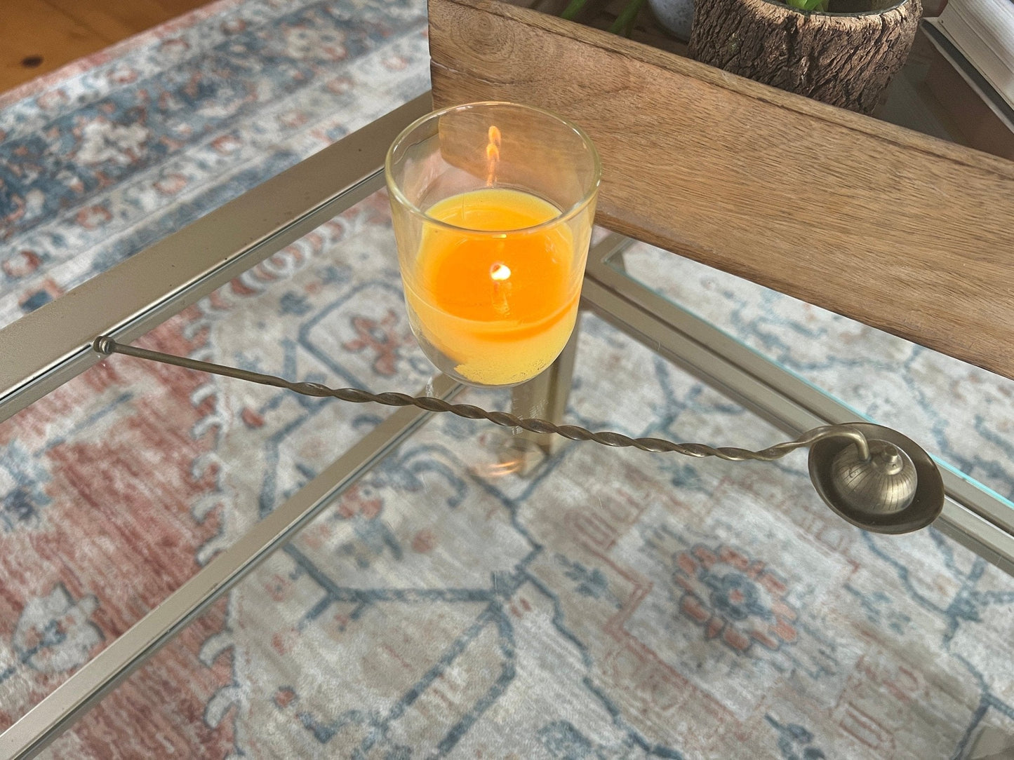Vintage Brass Candle Snuffer, Metal Work Fire Snuffe, Gold, Round, Swirl - Loom Vintage
