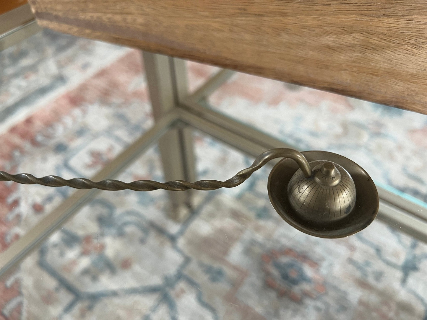 Vintage Brass Candle Snuffer, Metal Work Fire Snuffe, Gold, Round, Swirl - Loom Vintage
