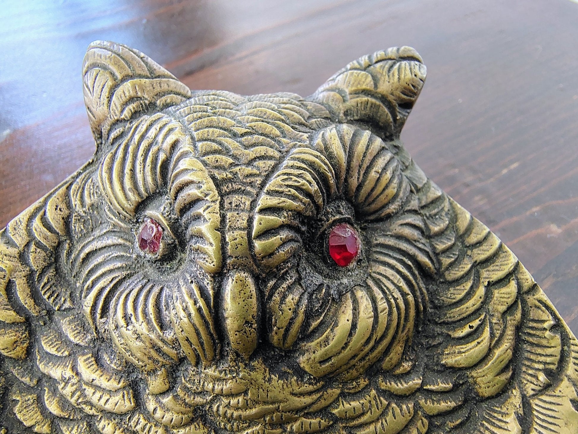 Vintage Brass Owl Dish with Red Jewel Eyes, Made in Tomar, Portugal - Loom Vintage