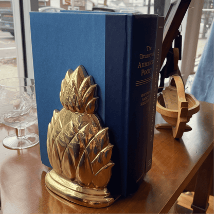 Vintage Brass Pineapple Bookends – Polished Lacquered Brass, Made in India - Loom Vintage