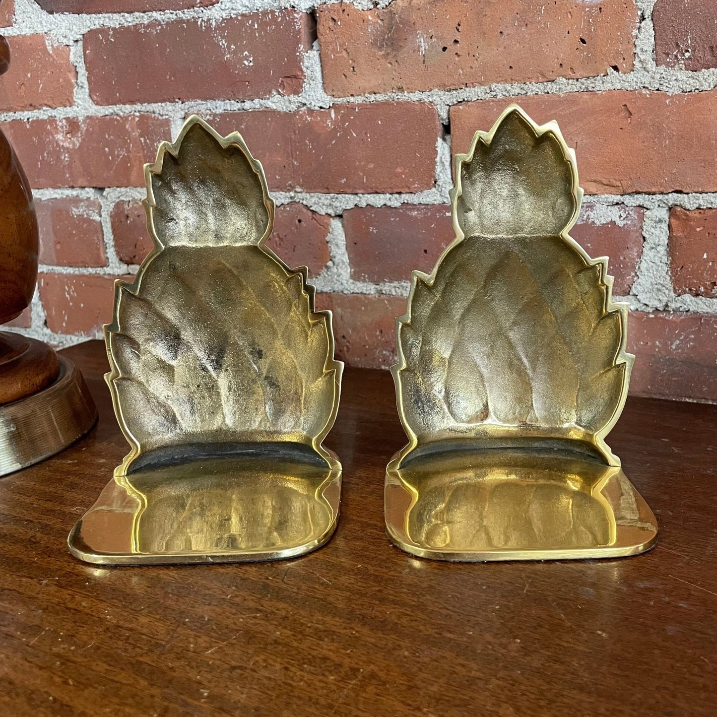Vintage Brass Pineapple Bookends – Polished Lacquered Brass, Made in India - Loom Vintage
