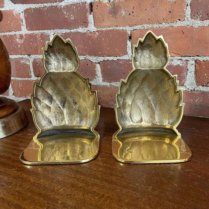 Vintage Brass Pineapple Bookends – Polished Lacquered Brass, Made in India - Loom Vintage
