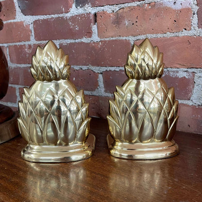 Vintage Brass Pineapple Bookends – Polished Lacquered Brass, Made in India - Loom Vintage