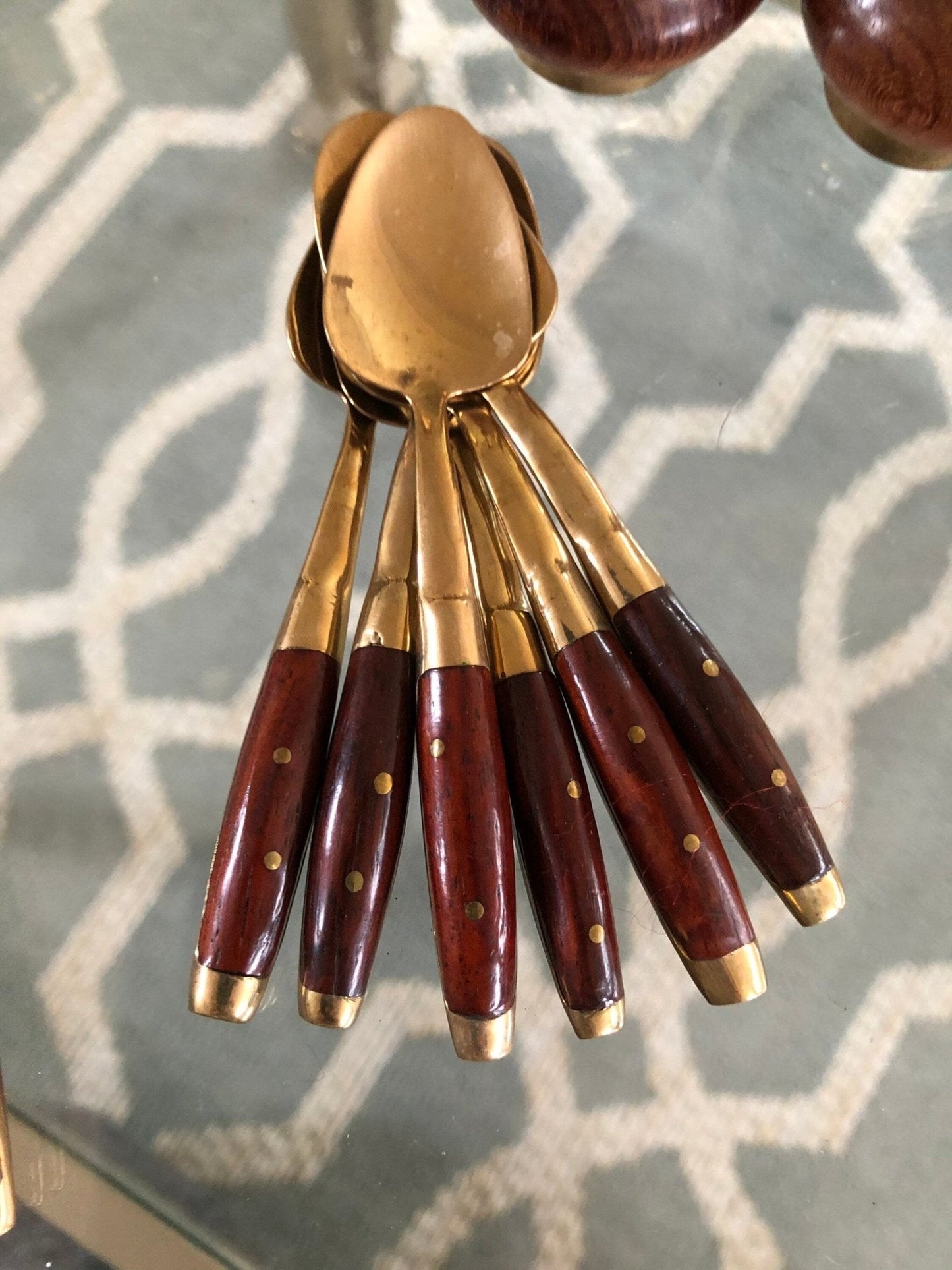 Vintage Brass & Rosewood Table Setting Pieces; Dessert, Soup, Espresso Spoon Set, Salt Pepper Shakers, Candle Sticks, Classic Flatware - Loom Vintage