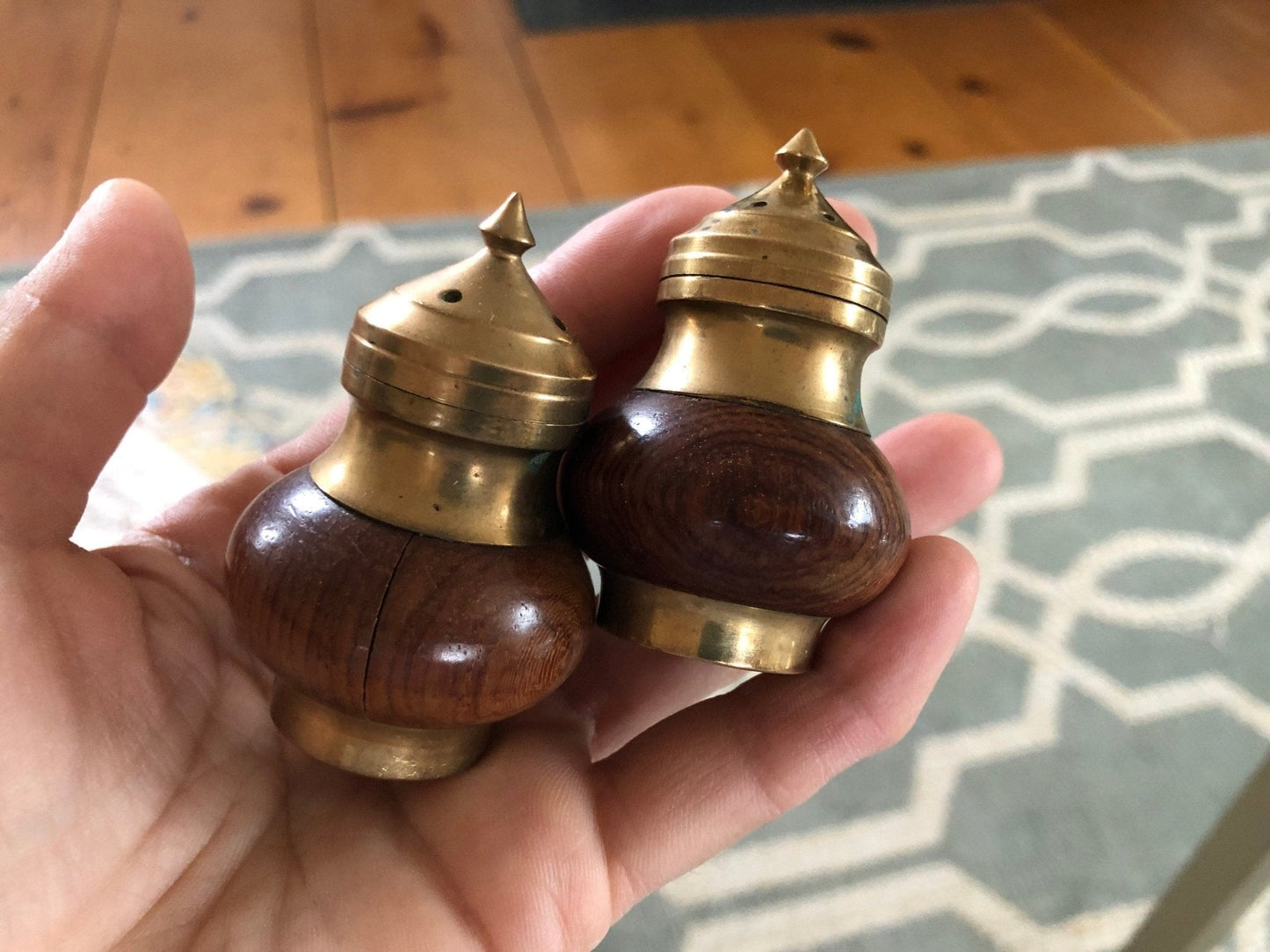 Vintage Brass & Rosewood Table Setting Pieces; Dessert, Soup, Espresso Spoon Set, Salt Pepper Shakers, Candle Sticks, Classic Flatware - Loom Vintage
