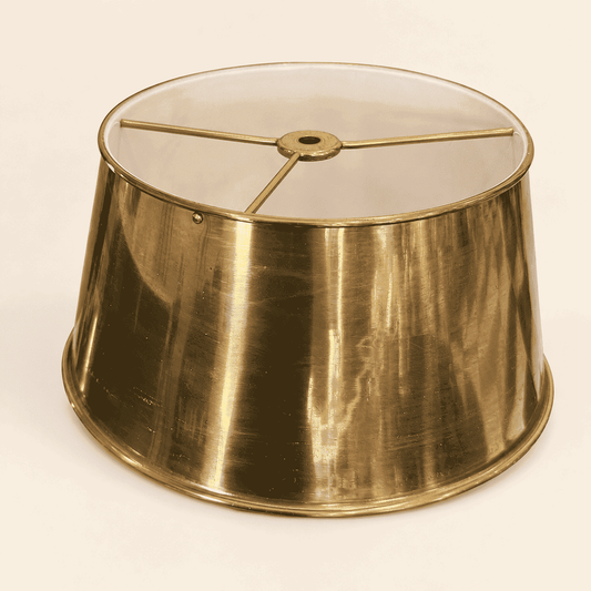 Vintage brass tole drum lamp shade with white enamel interior, photo 1 of 1