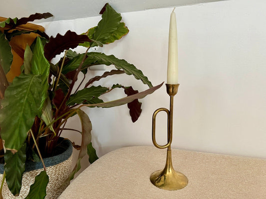 Vintage Brass Trumpet Horn Candlestick – Musical-Instrument Style Christmas Holiday Decor - Loom Vintage