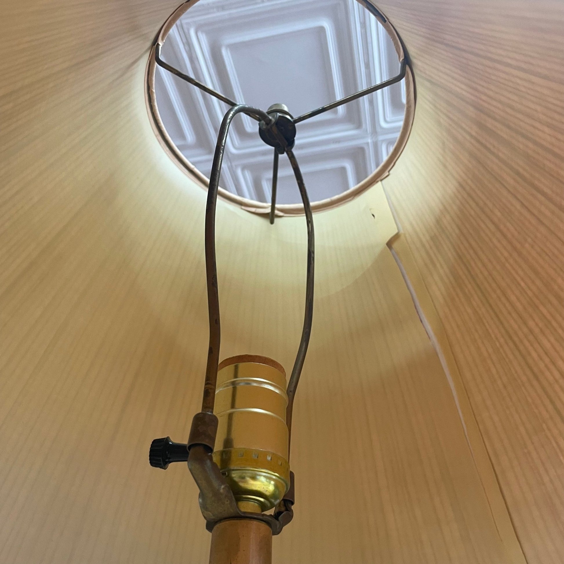Vintage Brass Twisted Column Table Lamp — Red Pleated Floral Shade, 27", Tested Working - Loom Vintage