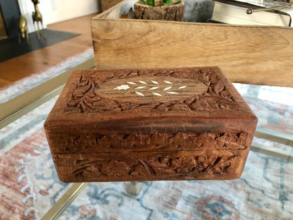 Vintage Carved Wood Box, Jewelry Box, Folk Art, Handmade Boho Box, Keepsake Box, Vintage Trinket Box, India - Loom Vintage