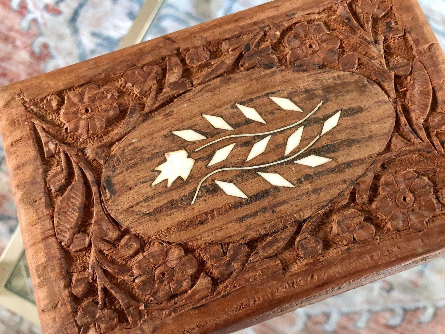 Vintage Carved Wood Box, Jewelry Box, Folk Art, Handmade Boho Box, Keepsake Box, Vintage Trinket Box, India - Loom Vintage