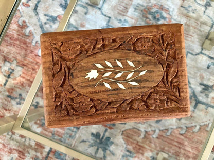 Vintage Carved Wood Box, Jewelry Box, Folk Art, Handmade Boho Box, Keepsake Box, Vintage Trinket Box, India - Loom Vintage
