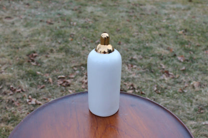 Vintage Ceramic Baby Bottle Coin Bank — "For Baby," Blue Flowers & Gold Lettering, 7"H - Loom Vintage